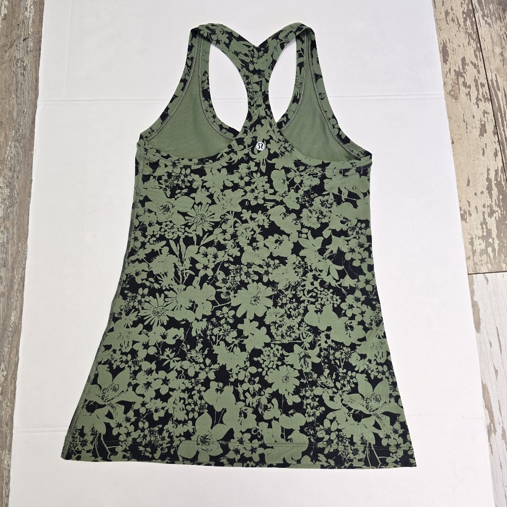 Lululemon Cool Racerback II Efflorescent Barracks Green Black Tank Top Size 4 - Picture 4 of 7